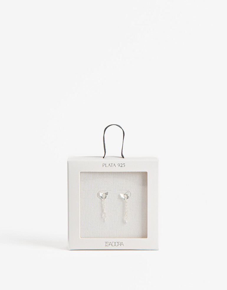 Aros Colgantes Cortos Strass Aros Cortos De Plata 925 - Plateado