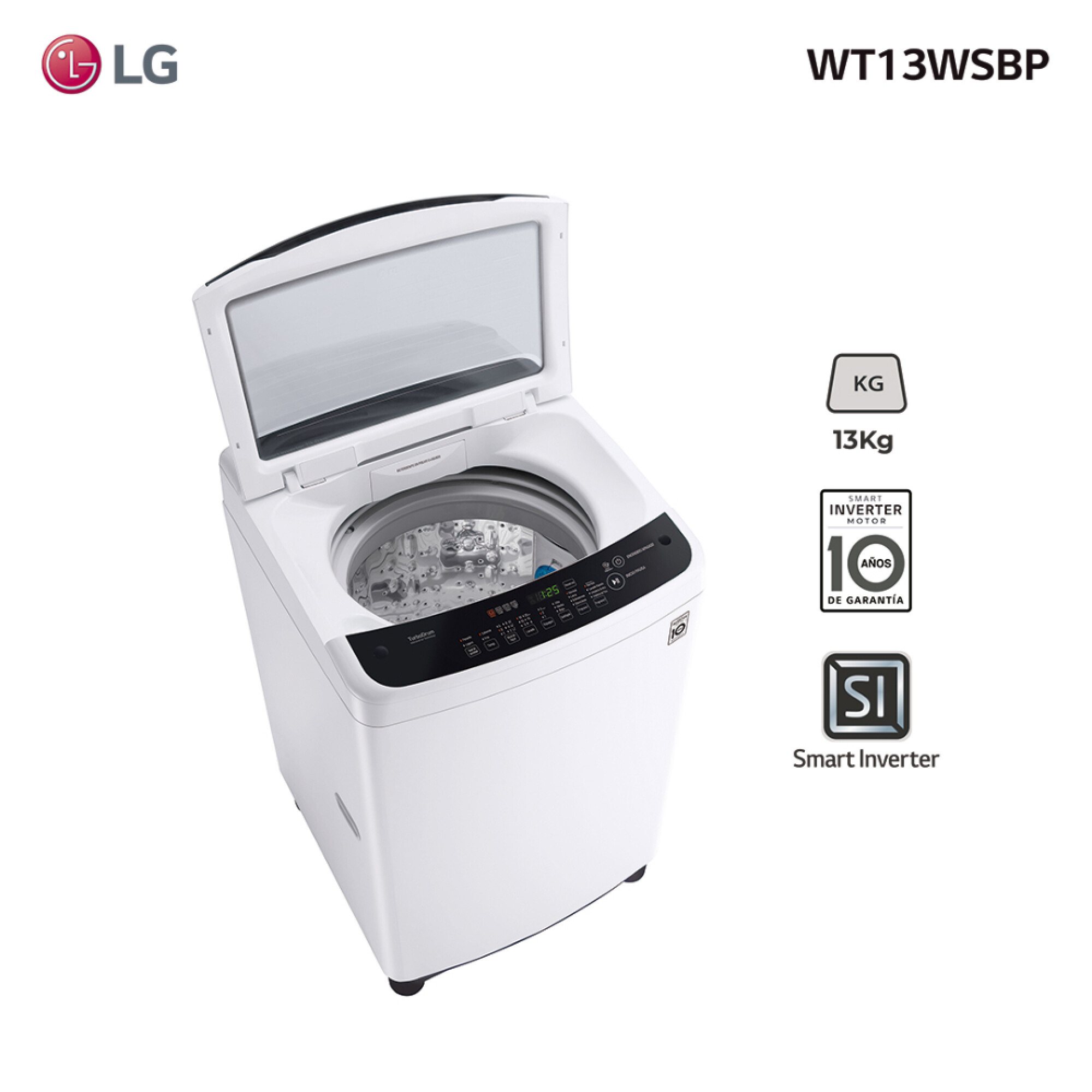 Lavadora LG, Smart Inverter, Capacidad 13 kilos, Carga Superior, Smart  Motion