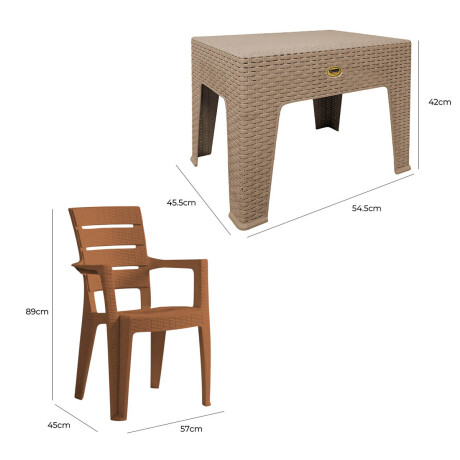Juego Jardín Patio Rattan 4 Sillas + Mesa UV Turca Capuccino
