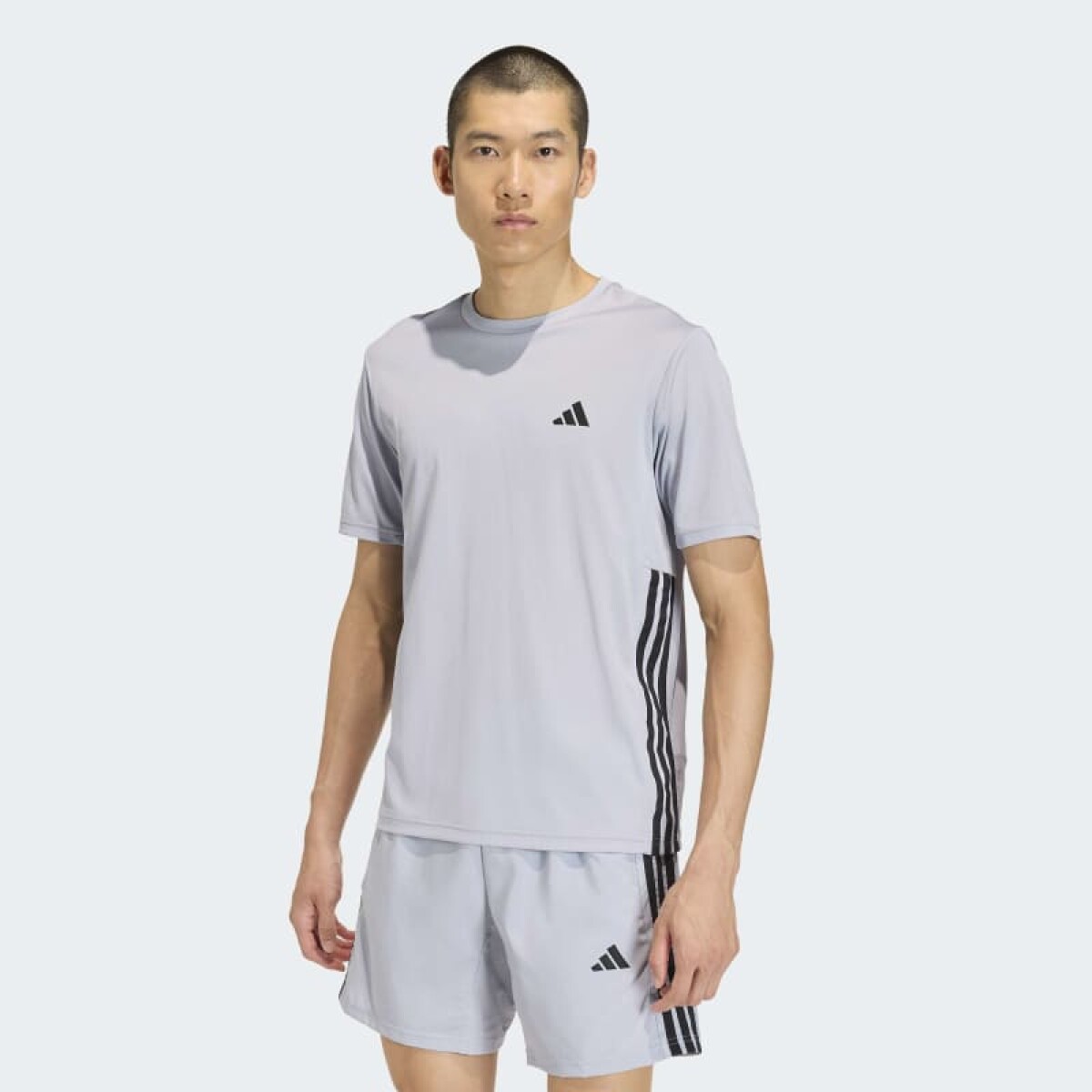 Remera Adidas Workout Essentials Base 3 Rayas - Gris 