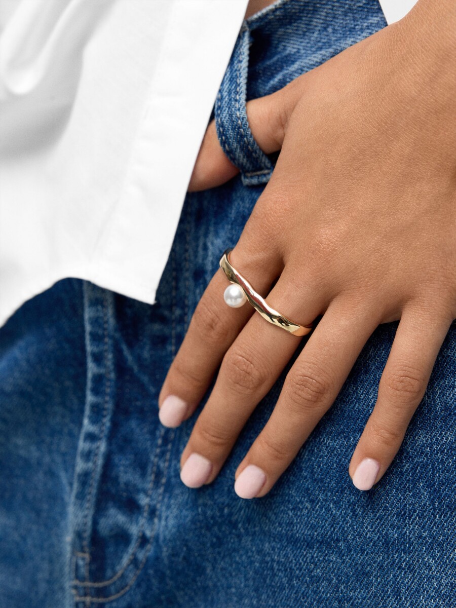 Anillo Doble Con Perla dorado
