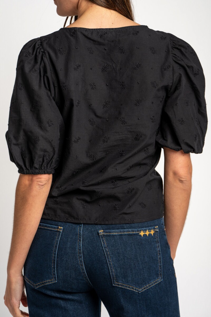 Blusa Bordada Frunces Negro