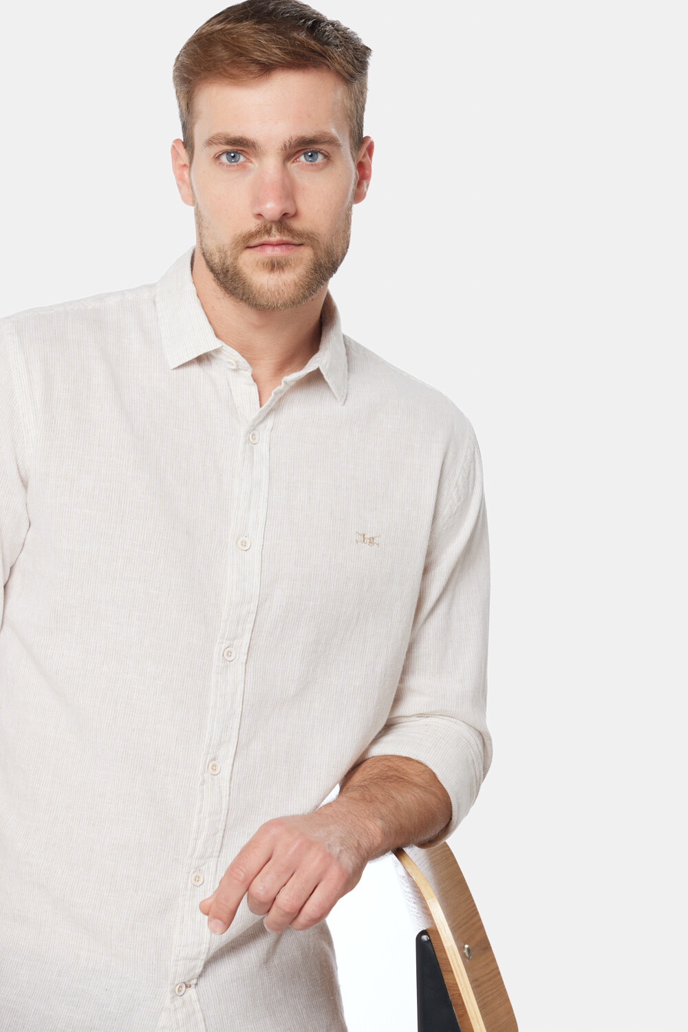 CAMISA DE LINO RAYADA Beige