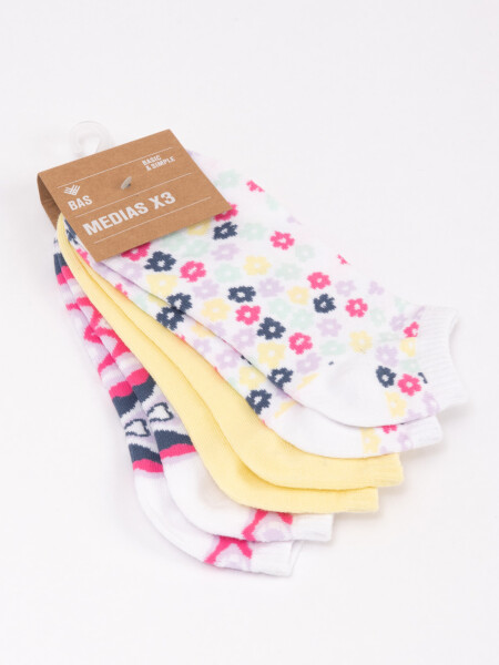 Medias soquete pack x 3 flores - Fucsia