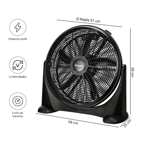 Turbo Ventilador Piso c/Inclinación 3 Vel 100W Cuori Amico Negro