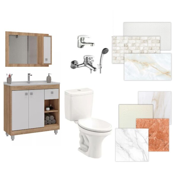 BAÑO COMPLETO N°5 INODORO CON MOCHILA + MUEBLE DE BAÑO 80 CM CON ESPEJO + GRIFERIA + CERAMICA DE PISO Y PARED BAÑO COMPLETO N°5 INODORO CON MOCHILA + MUEBLE DE BAÑO 80 CM CON ESPEJO + GRIFERIA + CERAMICA DE PISO Y PARED