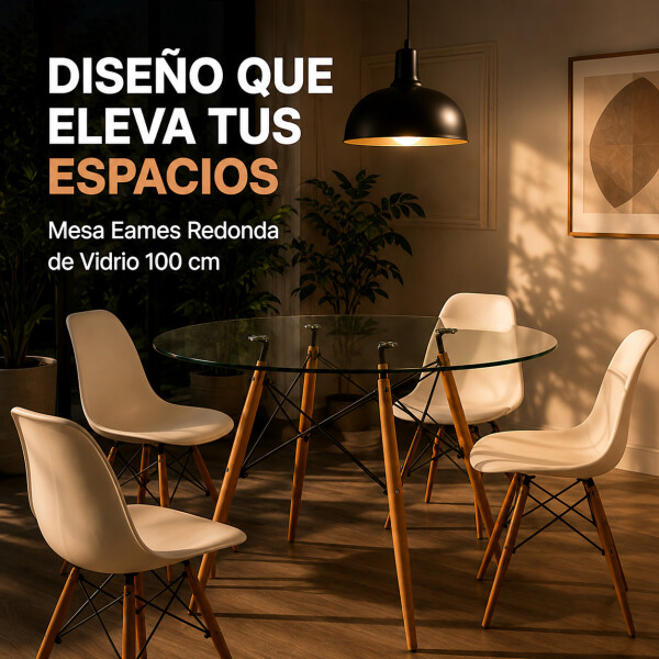 Mesa Comedor ComboHome Eames Redonda Vidrio 100 Cm Premium Transparente