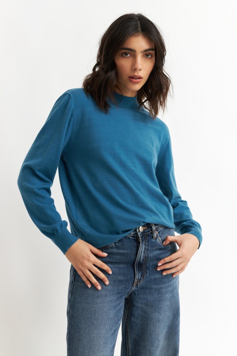 Sweater media polera con puños - Azul 