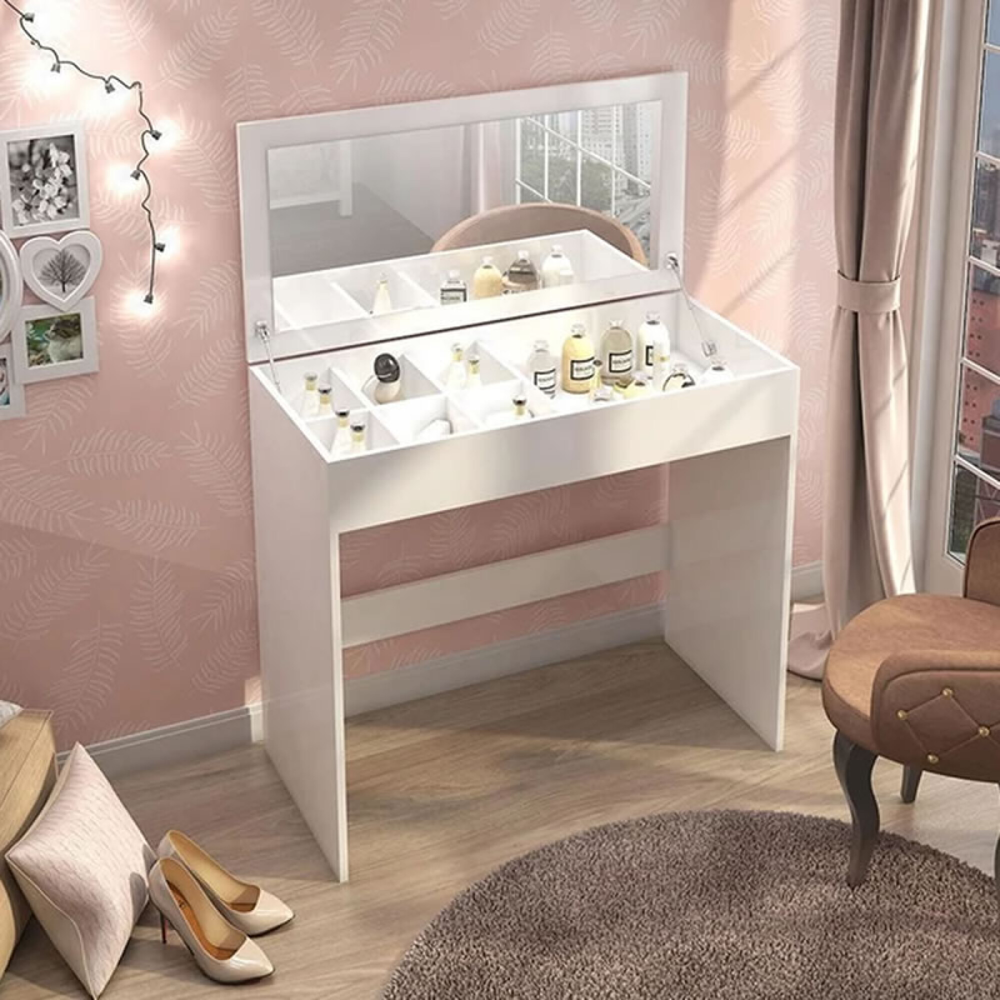 Tocador escritorio con con cajón espejo oculto y separadores para  bijouterie — Mulata Muebles