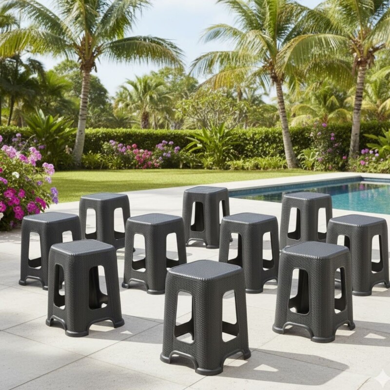 Set x10 Banquetas simil ratán GRIS OSCURO