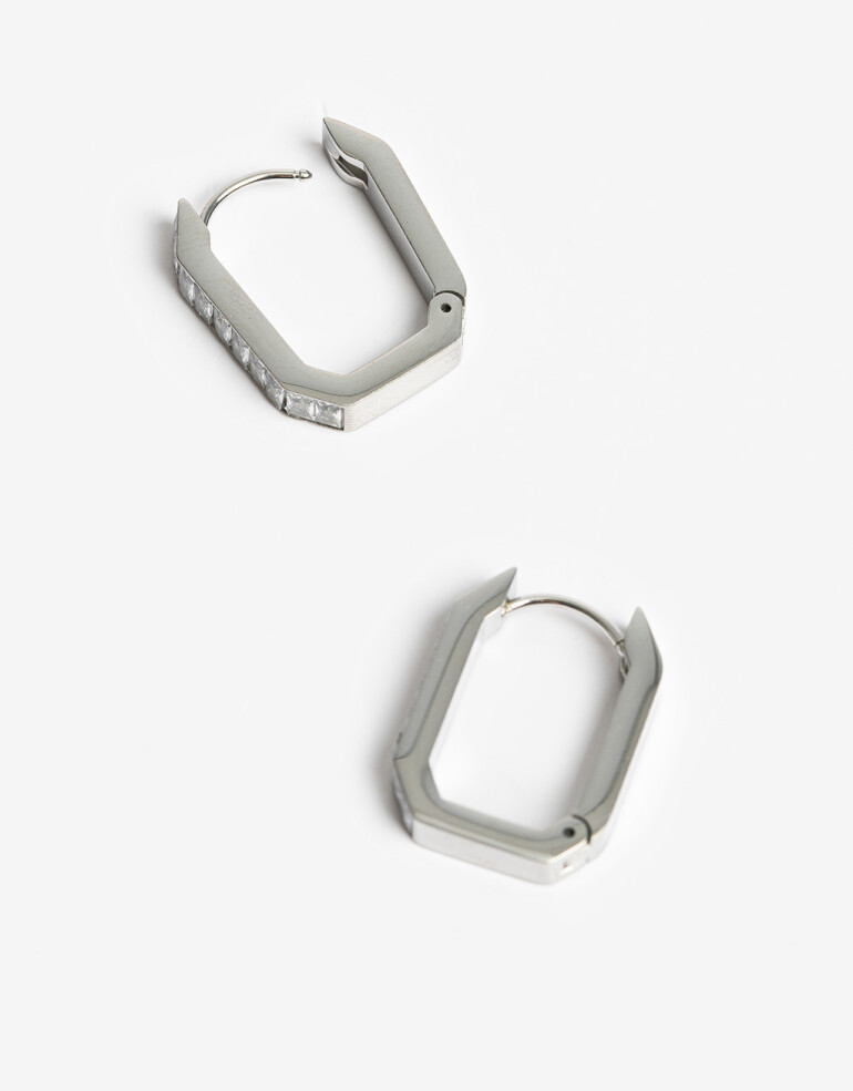 Aros Argollas Strass Argollas Acero Con Cubic - Plateado