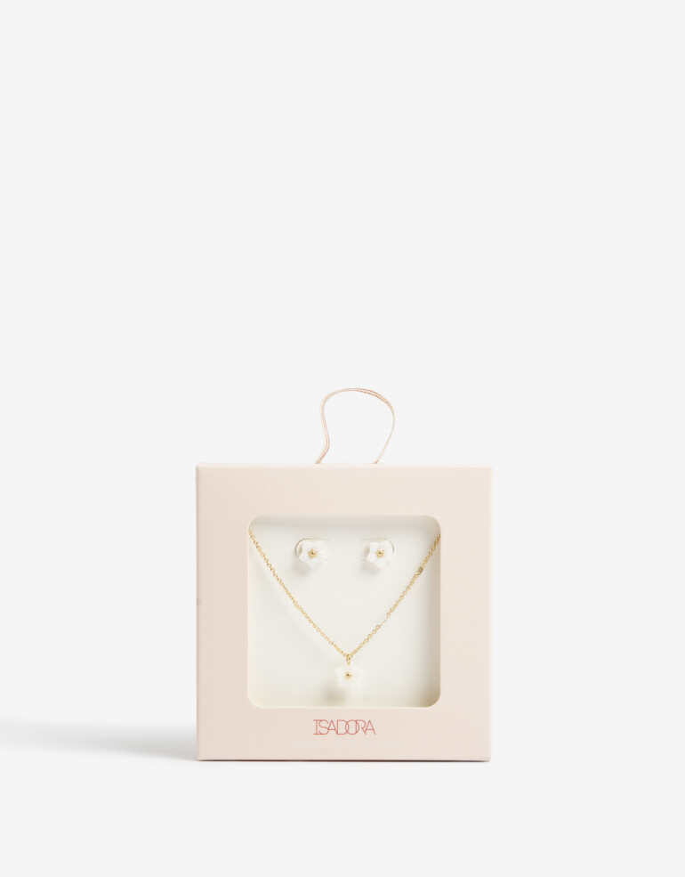 Bijouterie Set Con Dijes Set De Collar Y Aros Pasantes - Dorado