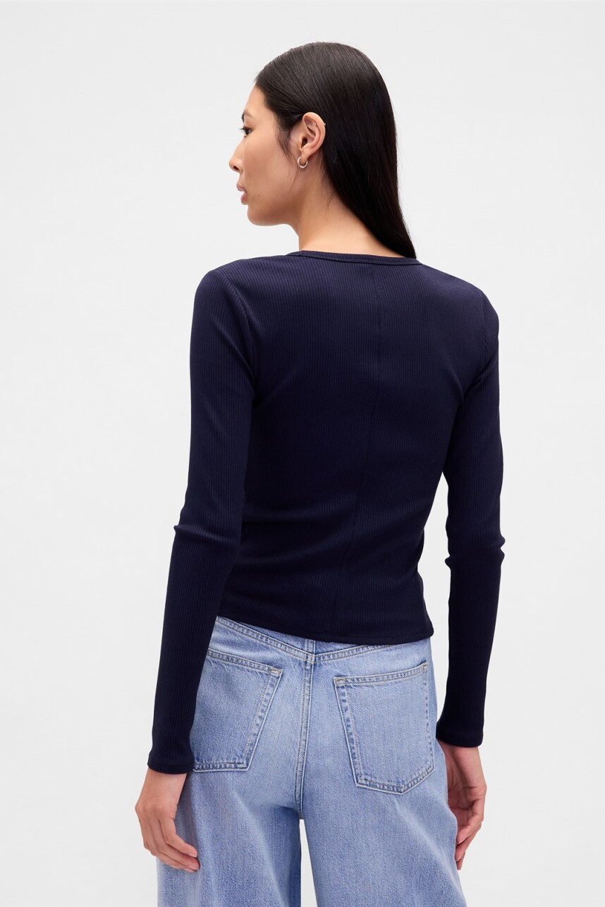 Remera Rib Manga Larga Mujer Navy Uniform