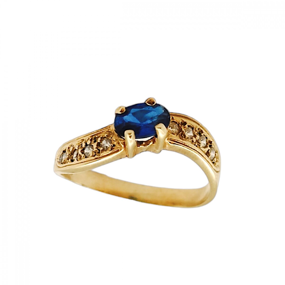 Anillo Halo-Oro Bajo-Piedra Zafiro y Zirconia-AN8123 - conpiedra 