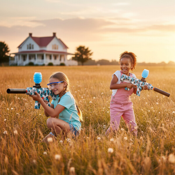 Pistola Hidrogel Ametralladora Lentes Municiones Recargable Color Azul