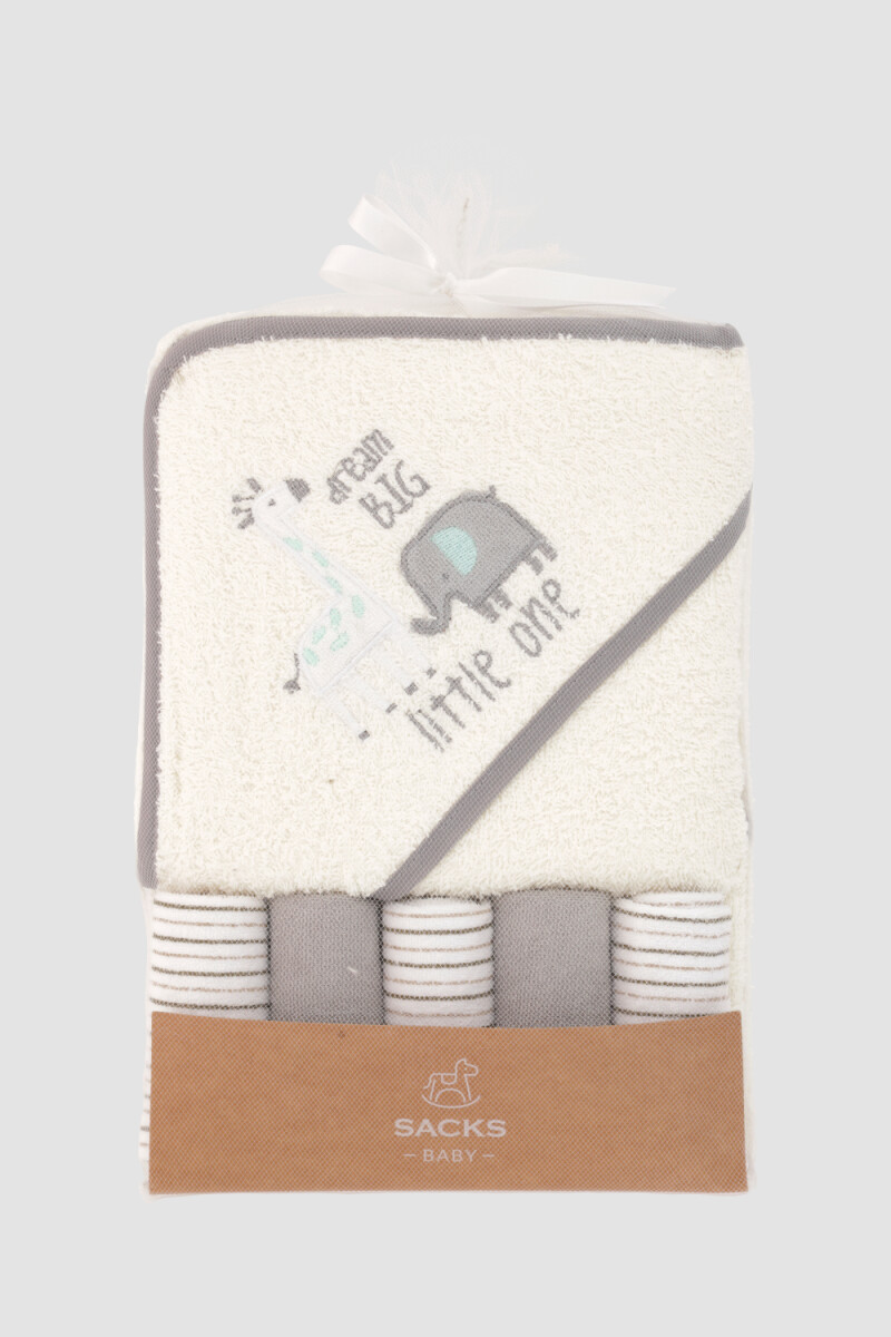 Toalla con capucha + 5 babitas bebe jirafa Gris
