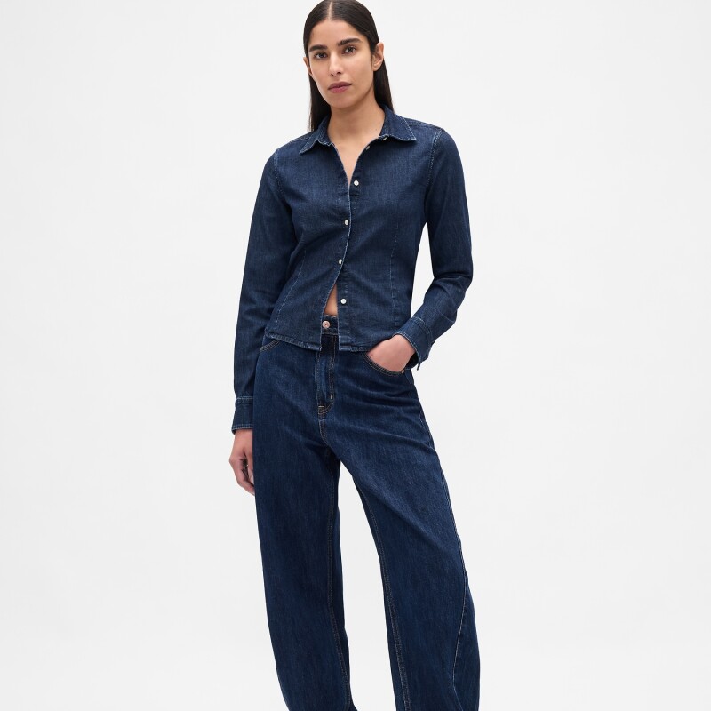 LS FITTED CROPPED SHIRT - DK KESSLER DARK WASH