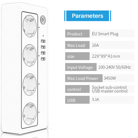 Alargue Tuya Smart WIFI 4 Schuko + 4 USB SM-SA-P702U 001