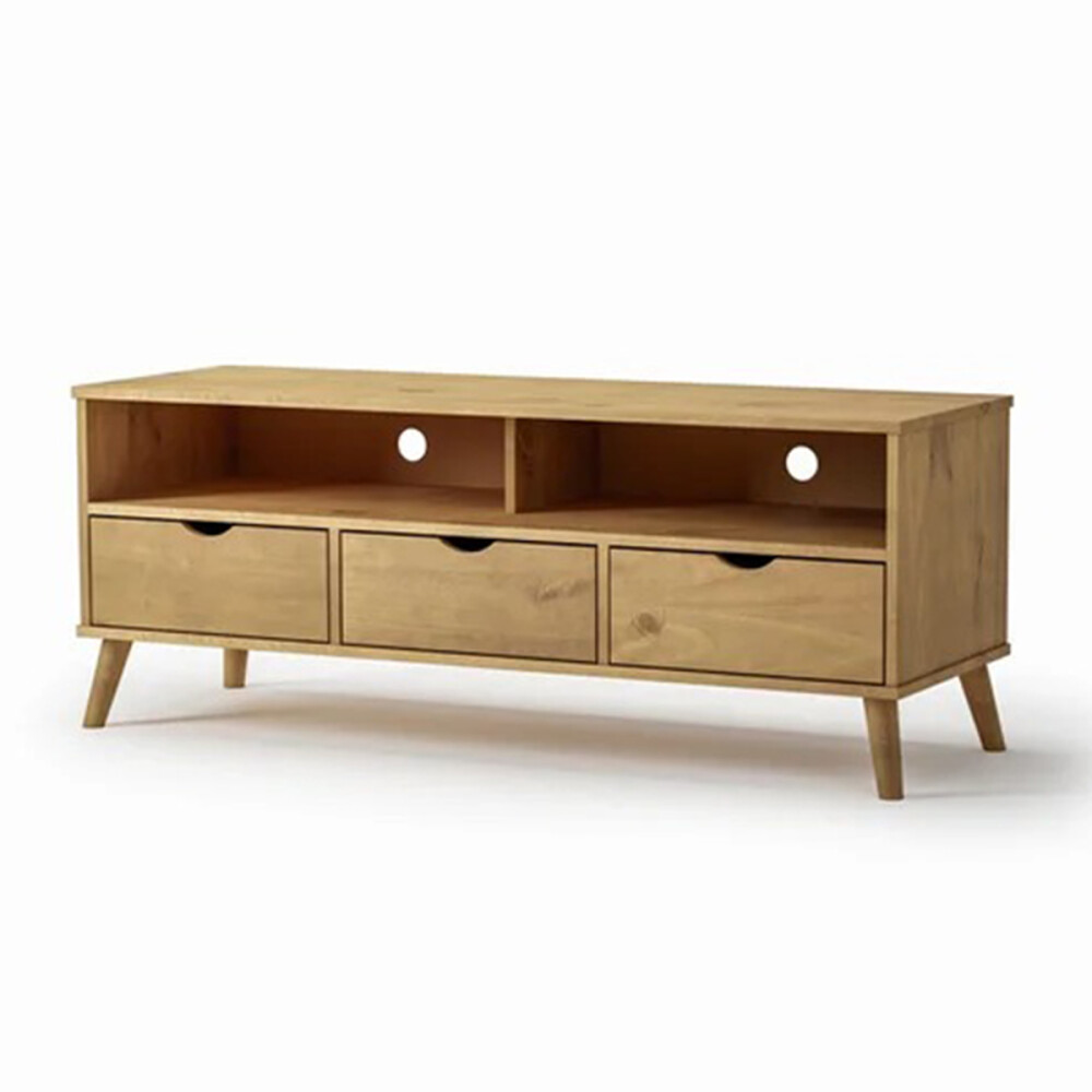 RACK APARADOR PARA TV 3 CAJONES - MADERA MACIZA Color madera