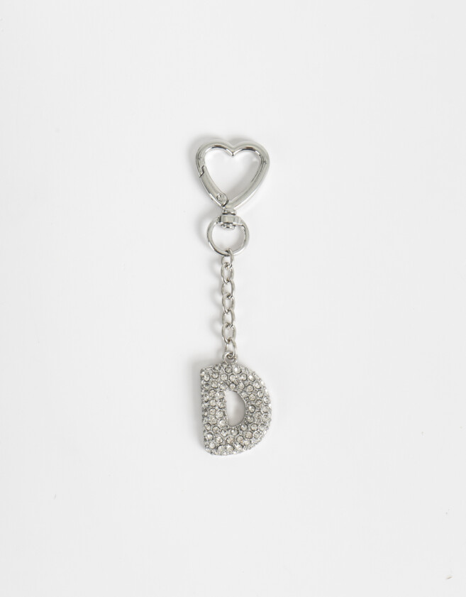 Llavero Glitter Llavero Y Charm Dije Letra "d" Strass - Plateado