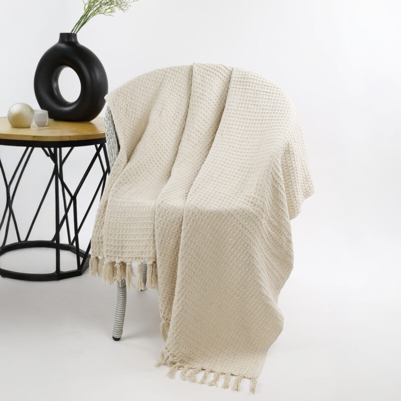 Manta para sillón y cama algodón Marfil waffle 230cm