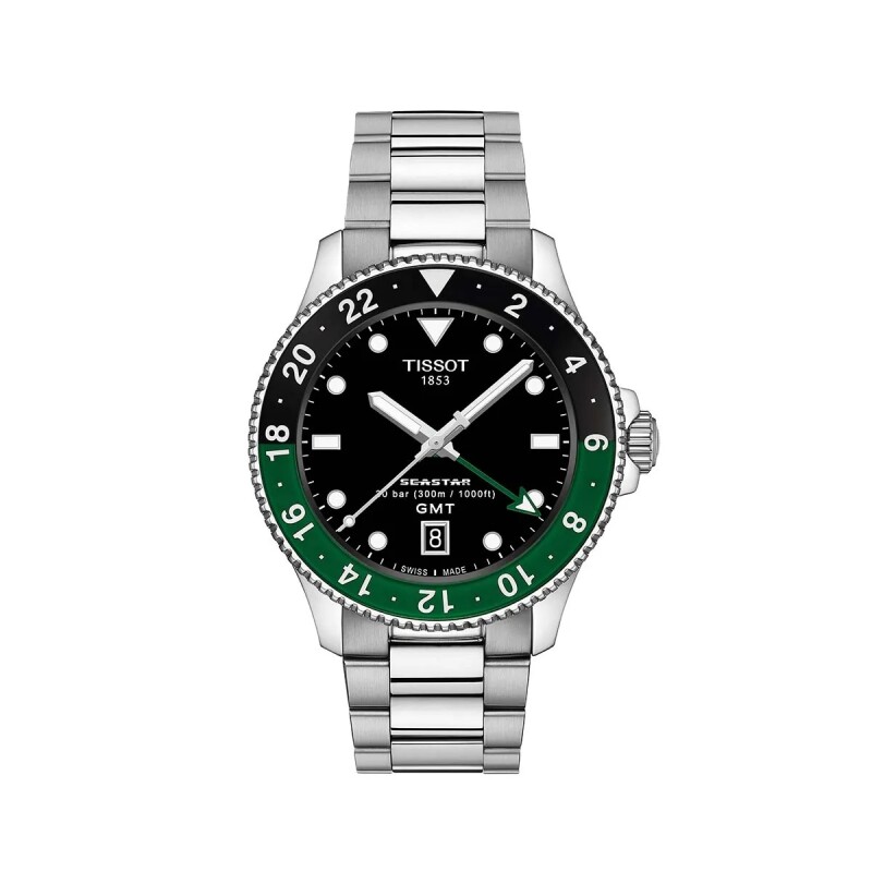 Reloj Tissot T1208521105100 Seastar 1000 Quartz GMT para hombre de acero Negro