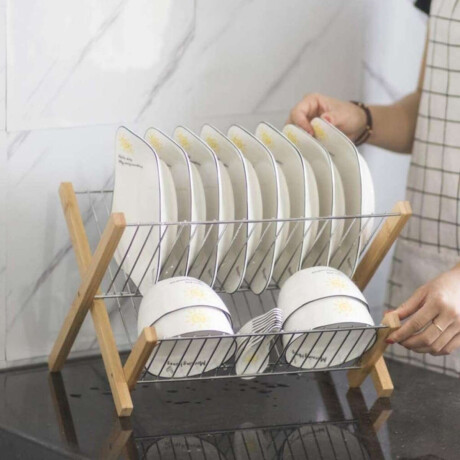 Escurridor plegable de dos niveles Madera/Metal