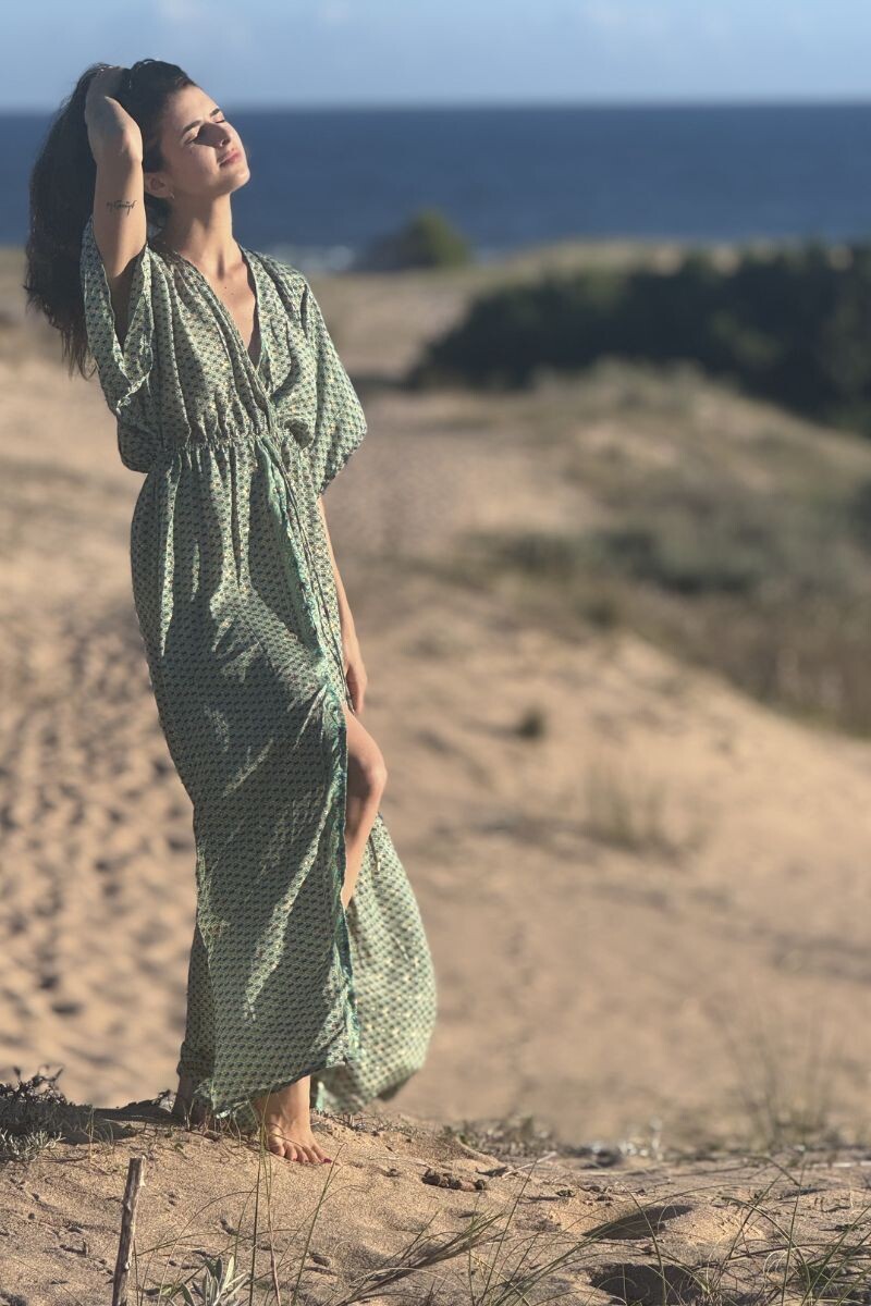 Vestido Jazmín Turquesa y dorado
