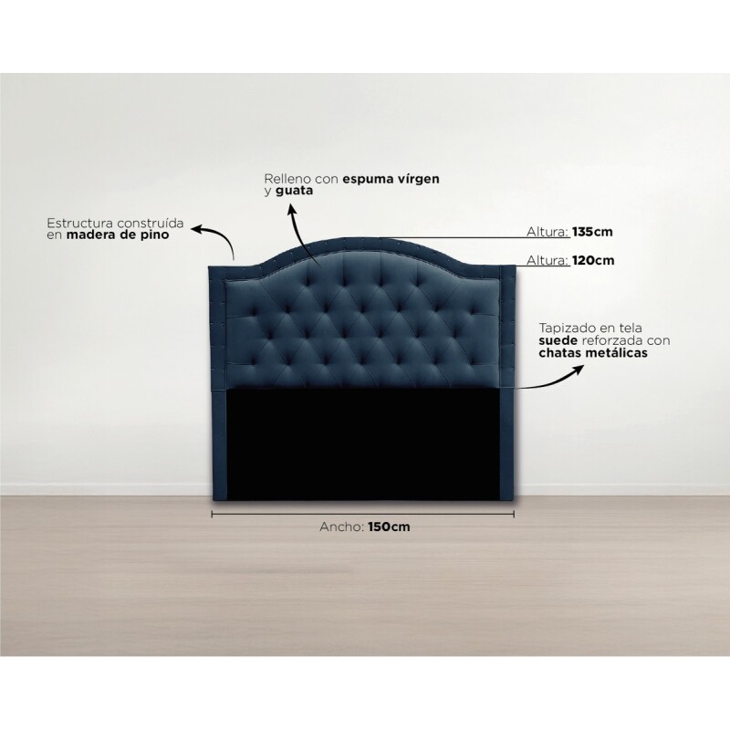 Respaldo Curvo De Sommier Ltc De Madera Forrado En Suede AZUL Respaldo Curvo De Sommier Ltc De Madera Forrado En Suede Azul