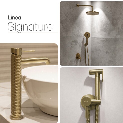 Juego Grifería Oro Mate Ducha Higiénica Y Lav Alto DORADO-BRUSHED GOLD