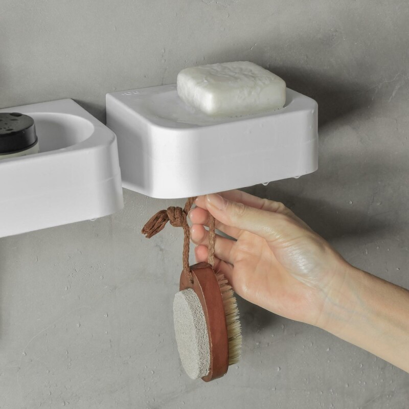 Jabonera de baño para pared con adhesivo Blanco