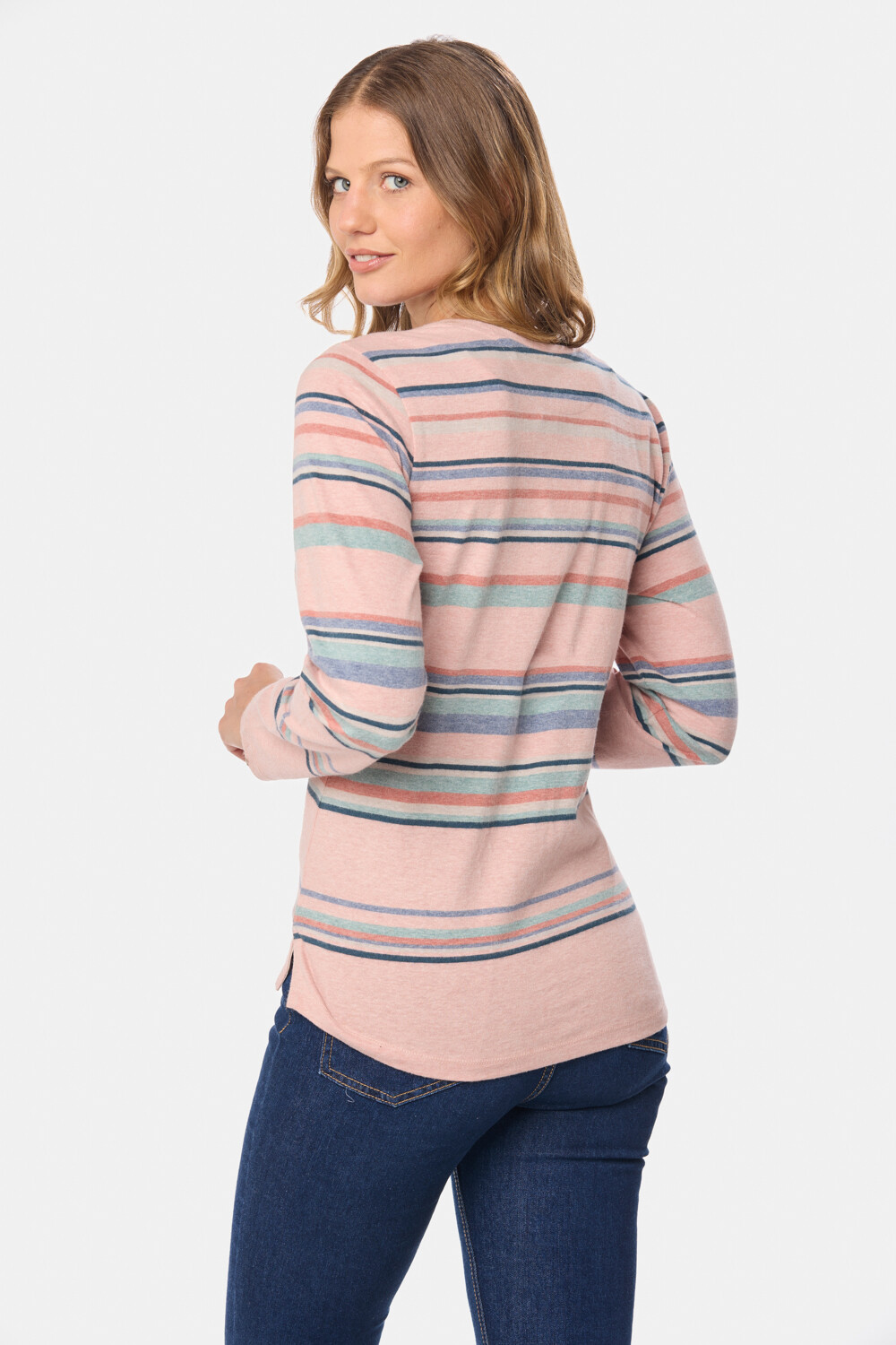 REMERA RAYADA MANGA LARGA Coral