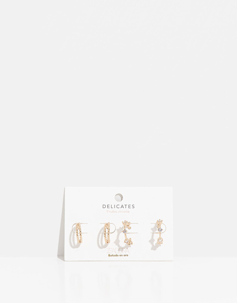 Aros Argollas Set Strass Set De Argollas Con Cubic Zirconia - Dorado