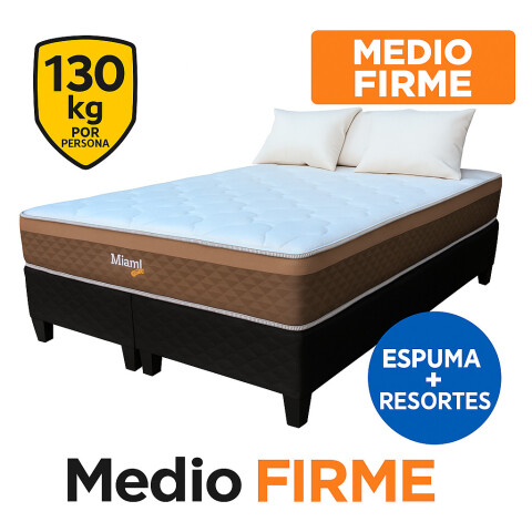 Dos Plazas Sommier Miami Espuma y Resortes con Box Doble 140 x 188 x 59 cm - 120 Kg Dos Plazas Sommier Miami Espuma y Resortes con Box Doble 140 x 188 x 59 cm - 120 Kg