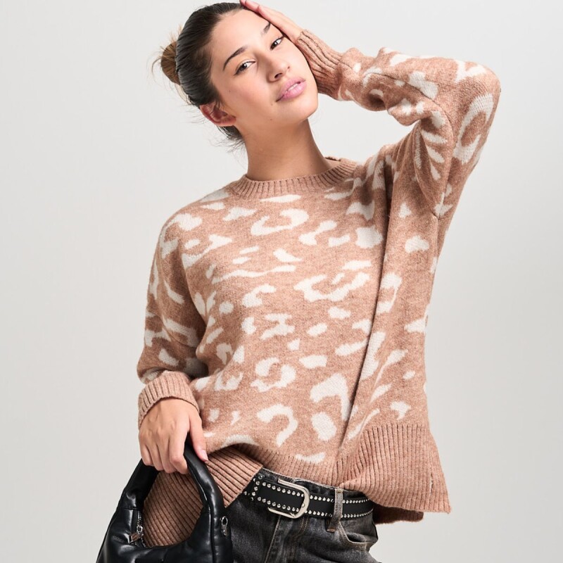 Buzo animal print tejido Brown Off
