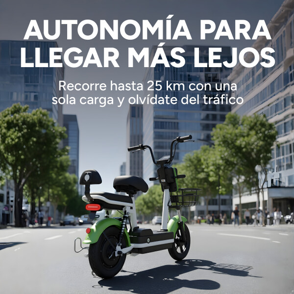 Moto Electrica Gogreen Style 350W Autonom. 25Km 30KM/H Rod10 Variante Color Verde