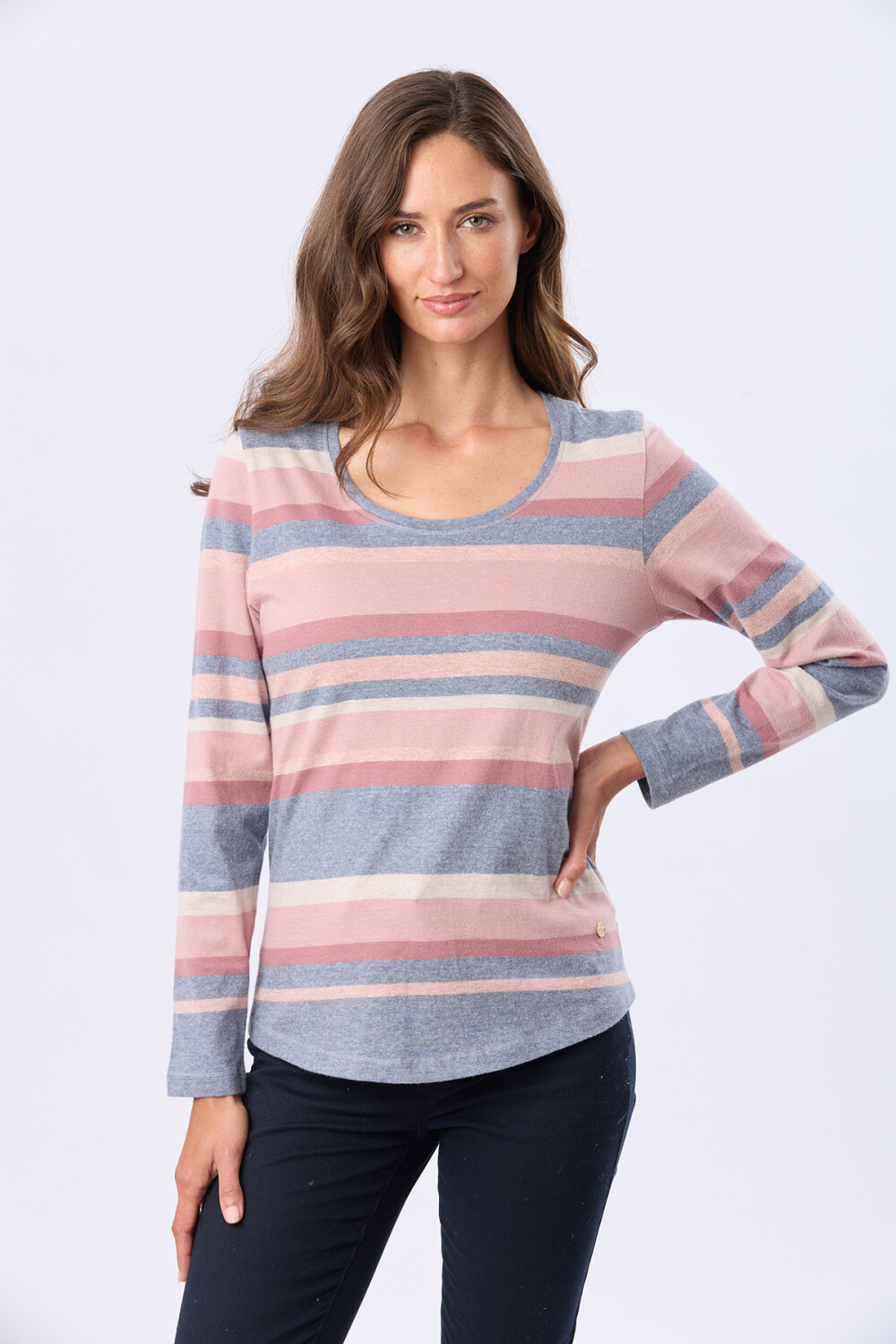 REMERA RAYADA DE ALGODÓN Azul