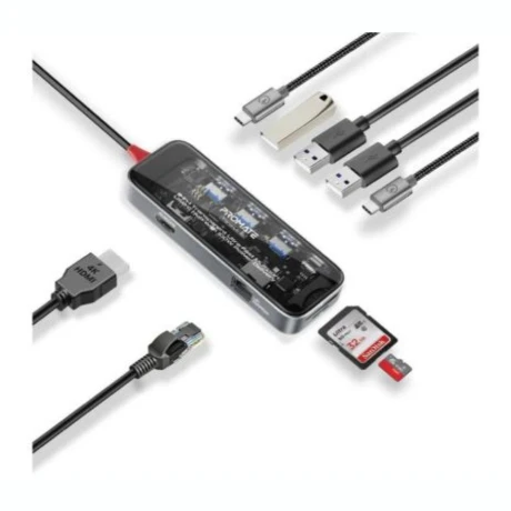 PROMATE Transhub-Go 9 En 1 De USB-C A USB-C/A/HDMI/SD/LAN 100W PROMATE Transhub-Go 9 En 1 De USB-C A USB-C/A/HDMI/SD/LAN 100W