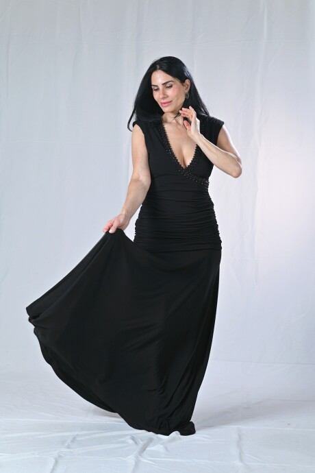 Vestido largo bordado con escote Uma Negro