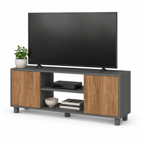 Rack TV Luka 120 cm Grafito con Puertas Miel – Hasta 50” con Patas y 2 Nichos Rack TV Luka 120 cm Grafito con Puertas Miel – Hasta 50” con Patas y 2 Nichos
