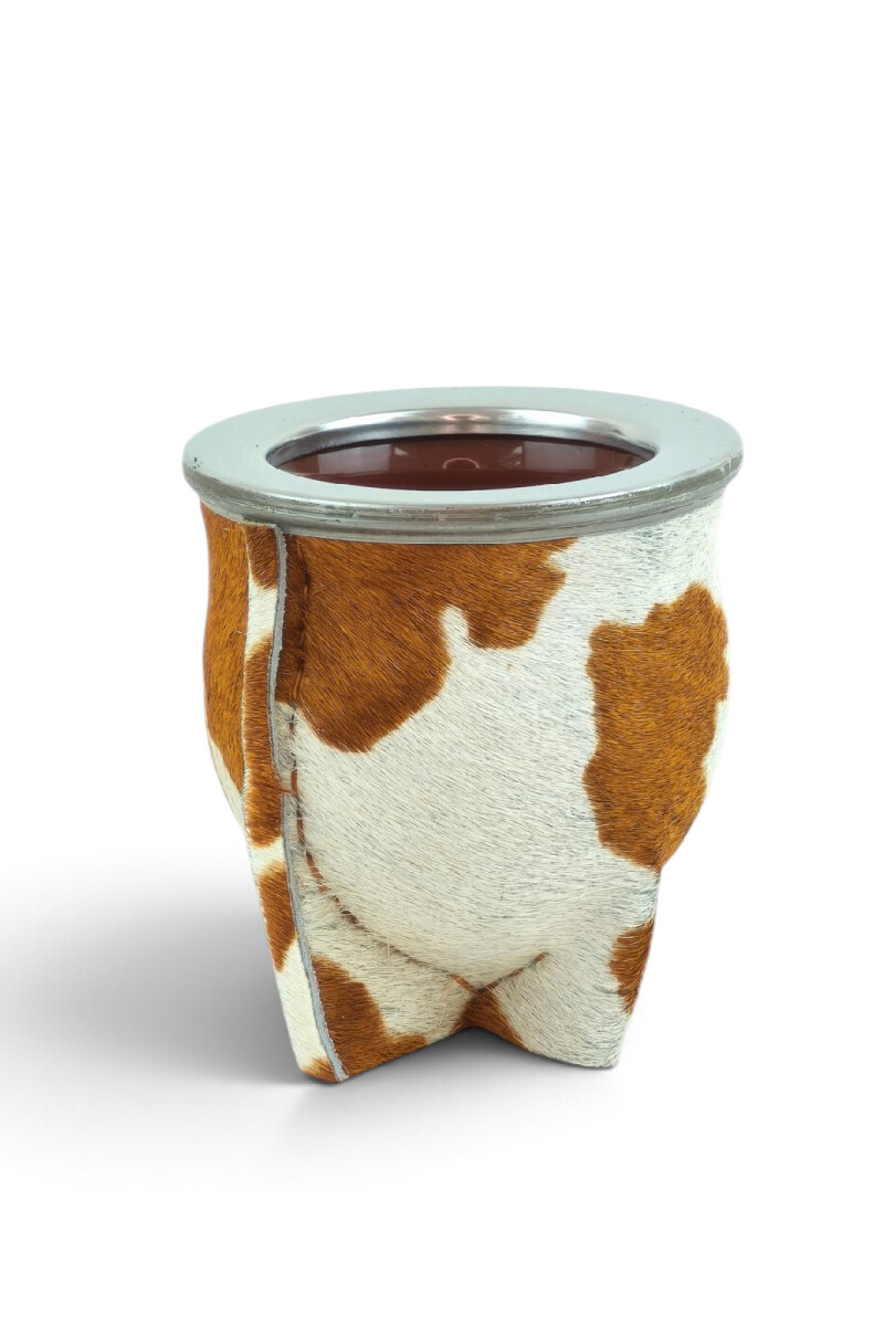 Set termo y mate en cuero Animal Print Marrón