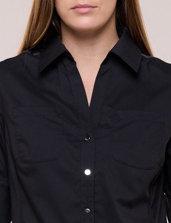 Camisa Algodon Con Laterales Elastizados NEGRO