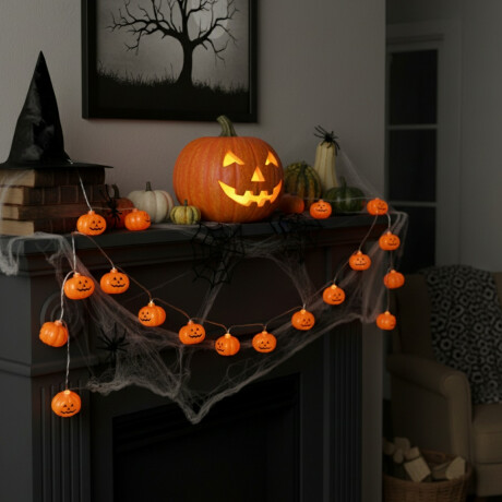 Guirnalda luces LED con mini calabazas Halloween Naranja