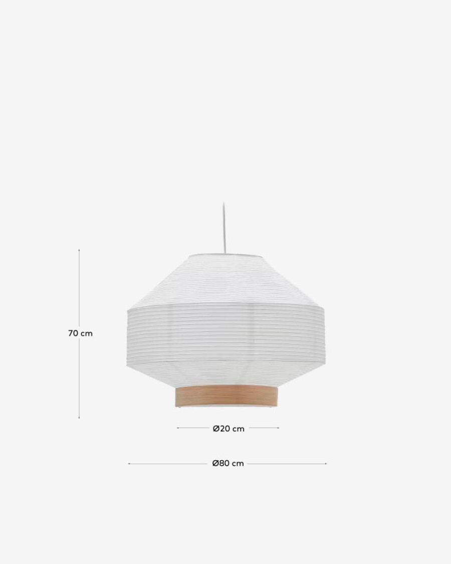 Pantalla para lámpara de techo Hila de papel blanco y chapa de madera natural Ø 80 cm
