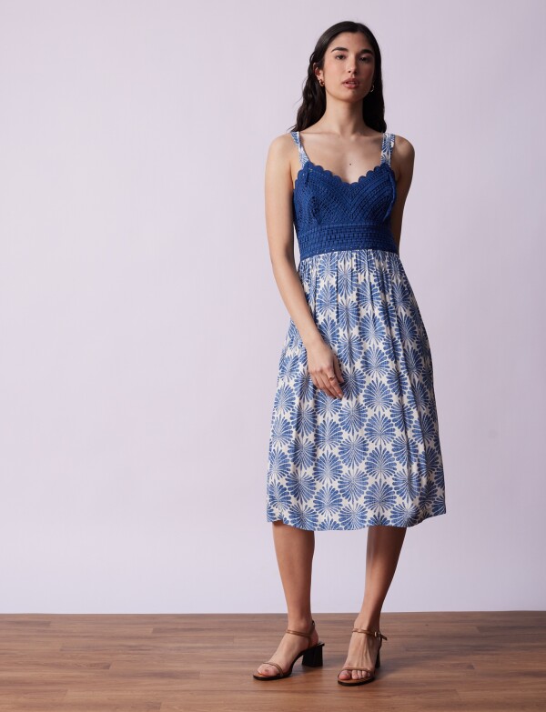 Vestido Detalle Crochet AZUL/BLANCO
