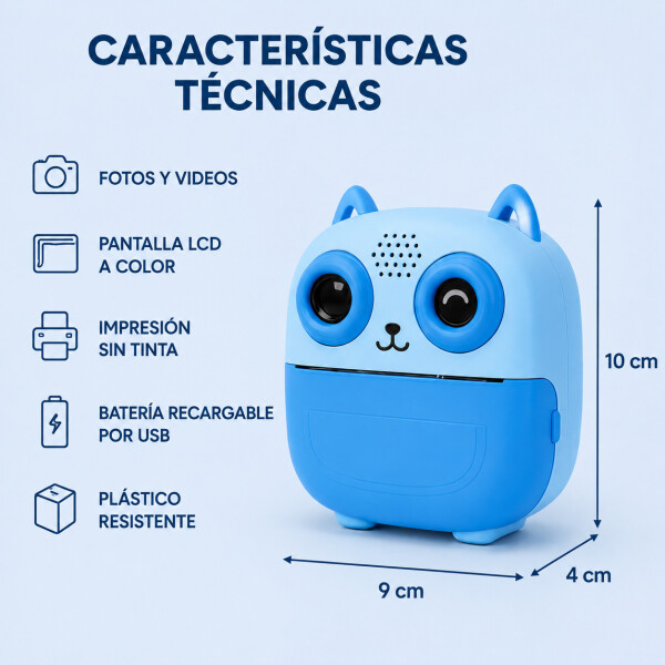 Camara De Fotos Buho Infantil Impresion Instantanea Polaroid Variante Color Azul