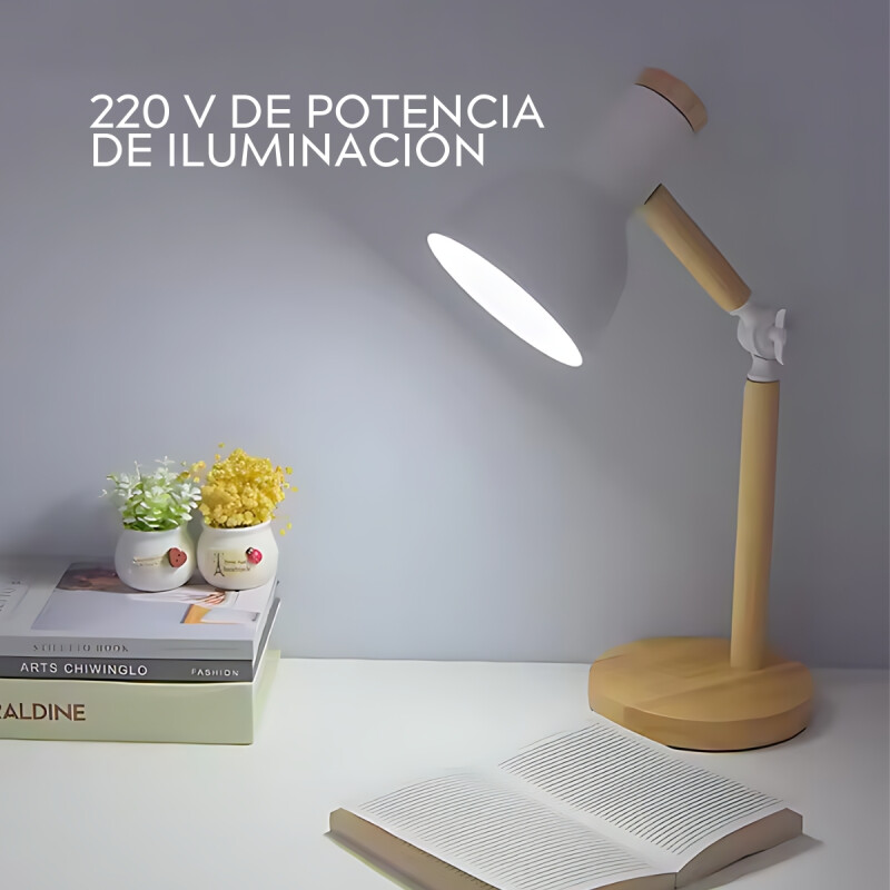 Lampara De Escritorio Portatil Nordica Madera Y Metal Blanco