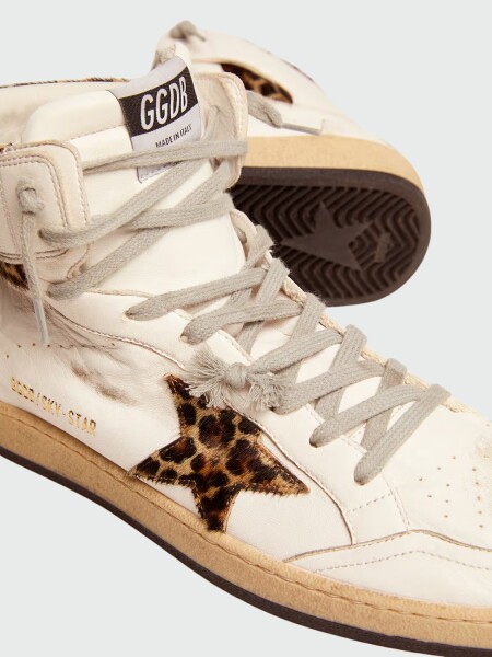 GOLDEN GOOSE - Sky-Star con detalles exclusivos e inserciones de piel de poni con estampado de leopardo Blanco