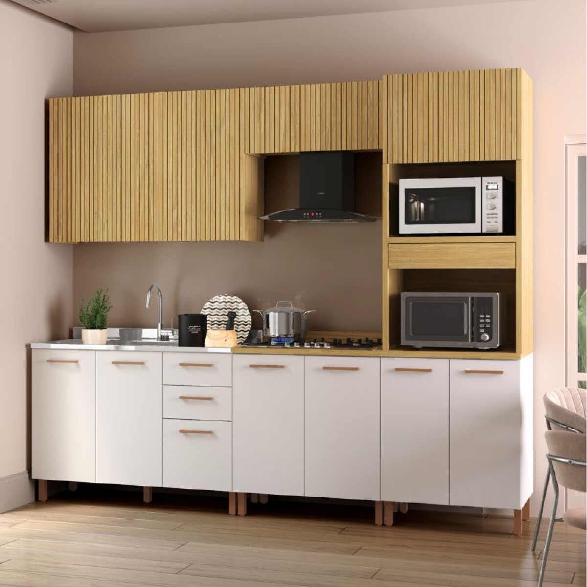 COCINA MODULADA 2.70 MT LOURO FREIJO / CINZA - SARDENHA 