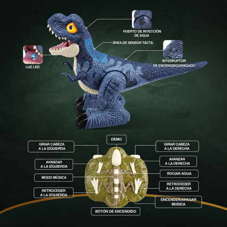 Dinosaurio a control remoto con luces y humo Azul